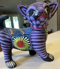 Hand Painted Mexican Art Pottery Talavera Cat Terracotta Decor Colorful