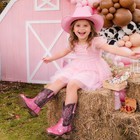 Kids Round Toe Western Boots Girls Cowboy Boots Pull On Glitter Mid Calf Boots