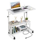 Power Adjustable Rolling Computer Desk Laptop Pc Table Desktop Wheel Home Office