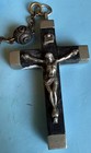 Vintage French Crucifix Rosary Black Ebony Beads Silver Tone Cross 24    France