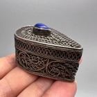 Antique 925 Silver Filigree Pill Box Lapis Lazuli Gemstone Vintage Snuff Trinket