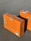 Samsonite 1940s Mcm Train Case Hard Shell Brown Vintage Decals Suitcase Luggage