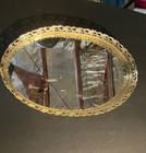 Vintage 13-inch Oval Mirrored Vanity Tray With Gold-tone Filigree Metal Frame