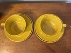 Vtg   2 Cup   Saucer Set And 2 Plates Yellow Plastic Solid Color Round Handled