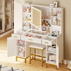 White Makeup Vanity Set With Stool  Vanity Desk With Openable Mirror And Lights