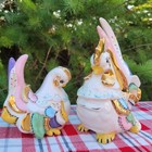 Ceramic Rooster And Hen Figurines  Kitschy Chicken Cottagecore Decor Handpainted
