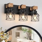  3-light Farmhouse Vanity Light For Bathroom  Wood Bathroom Light Fixtures 