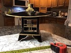 Vintage Japanese Metal Pagoda Hanging Garden Lantern Full   Half Moon Black Gold