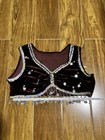 Women   s Burgundy Velvet Beaded Coin Belly Dance Costume Set Top Skirt Belt