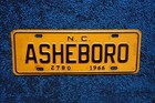 1966 Asheboro North Carolina License Plate Topper