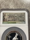 2012-p  1 Australia Kangaroo High Relief 1 Oz  Silver Dollar Coin Ngc Pf70