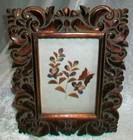 Vintage Ornate Hand Carved Wood Pressed Dried Violet Flower Art 5x7 Photo Frame