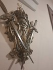Vintage Heraldic Coat Of Arms Metal Wall Plaque     Crown   Crossed Sword
