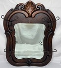 Antique Victorian Quartersawn Oak Hall Beveled Wall Mirror W  Hat Hooks Entryway