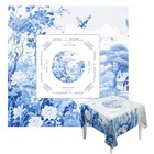 American Mahjong Table Cloth  Polyester Mahjong Mat For Table  Blue Flowers
