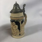 Vintage German Lidded Beer Stein 1 4l Ceramic Relief Pewter Lid Made In Germany