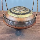 Antique Hand Carved Wooden Lidded Wedding Basket Brown Gold Fair Folk Art 12in