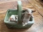 Antique German Fairing Pigs In Large Basket With Handle