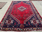 5x8 Antique Oriental Rug Handwoven Vintage Red Blue Handmade Geometric Heriz Old