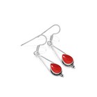 Red Stone Pear Drop Earrings 925 Sterling Silver Dangle Hook Handmade Boho