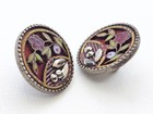 2 Antique 1800s Steel Cup Buttons W  Enamel Flowers   Cut Steels   Almost 5 8 
