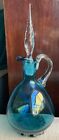 Vintage Mcm Mid-century Modern Turquoise Green Blue Decanter Glass Jug W stopper