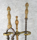 Antique Hand Wrought-iron Bronze Fireplace Fire Tool Set W Stand - Rare Brush