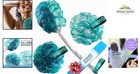 Long Handle Back Brush With Exfoliating Poufs For Complete Body Cleansing