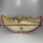 Moon Face  Wooden Box Vintage Folk Art Piece 7 X 3 X 12 Hinged