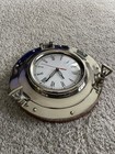 Vtg Marine Ship Real Metal Opening Porthole Wall Clock Sweeping Motion Nautical
