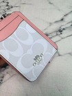 Nwt Coach Zip Card Case In Signature Canvas Dusty Pink  Silver carnation Cw883