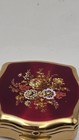Vintage Stratton Made In England Gold Tone Floral Enameled  Pill Trinket Box 