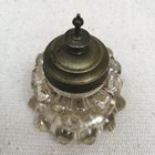 Antique Victorian Glass Inkwell With Bronze Patina Top Bubble Design 1880-1920