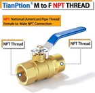 1 Pack 1 2   Npt Brass Ball Valve Full Port With Male To Female Threaded Connect