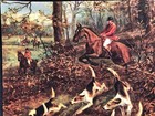 Vintage Art Litho Print Calendar English Fox Hunt Signed Arthur Davis Dogs  132