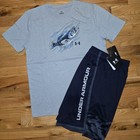 Under Armour Boys Bass Fish Shirt Short Set Blue Navy Size Ylg Yxl New