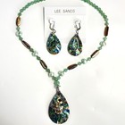 Lee Sands Abalone Necklace   Earrings Set Aventurine Pearl Coastal Jewelry