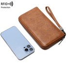 Womens Long Wallet Rfid Blocking Leather Zip Compact Card Holder Clutch Handbag