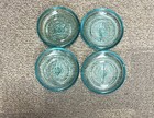 4 Vintage 3  Aqua Blue Glass Lids Wire Bail Top Mason Ball Canning Air Bubbles