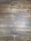 Sterling Silver Chapel Rosary With White Beads 21  Long Large Cross Crucifix 