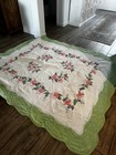Vtg Queen Floral Appliqu   Hand Sewn Hand Quilted Scalloped Edge Quilt 88x101