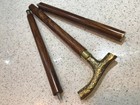 Vintage Wooden Walking Cane With Brass T-handle  3-piece Folding Walking Stick 