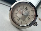 Cartier Pasha Table Clock Stainless Steel Swiss Made Travel Alarm