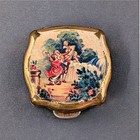 Vintage Stratton England Pill Box Fragonard Pastoral Scene Gold Tone Star Back