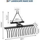 50 Inch 3 Point Landscape Rake With 17 Spring Steel Tines For Tractor Attachment