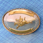 Bronc Riding Cowboy Belt Buckle German Silver Rodeo Trophy Vtg 60s 70s    nox243