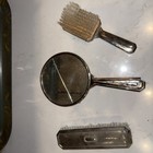Antique Vanity Set Silver Mirror And Two Brushes