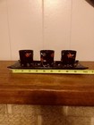 Set 3 Black Decorated Shot Glasses W Red Rhinestones   Gold Tone Accents W Tray