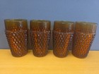 Vtg Amber Diamond Point Glass Tumblers Set Of 4 Retro Mid Century 6    Cups Gothic