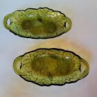 2 Vintage Indiana Glass Relish Dish Open Handles  Green Depression Lily Pons